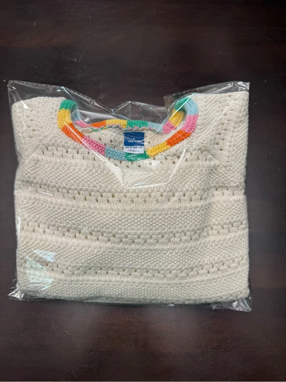 Old Navy Cream Crewneck Sweater with Multicolor Bead Trim